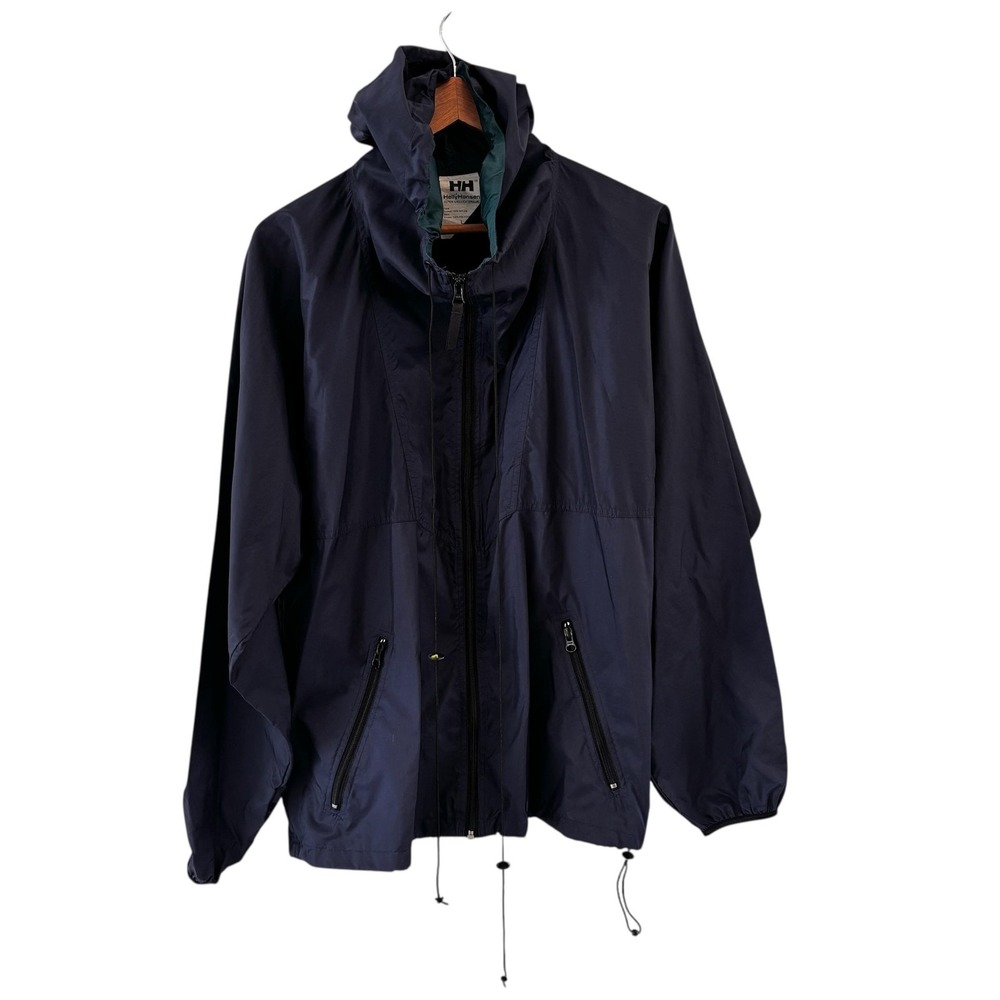 Vintage Helly‎ Hansen Windbreaker Jacket Mens Size L Blue Hooded Outdoor 90s